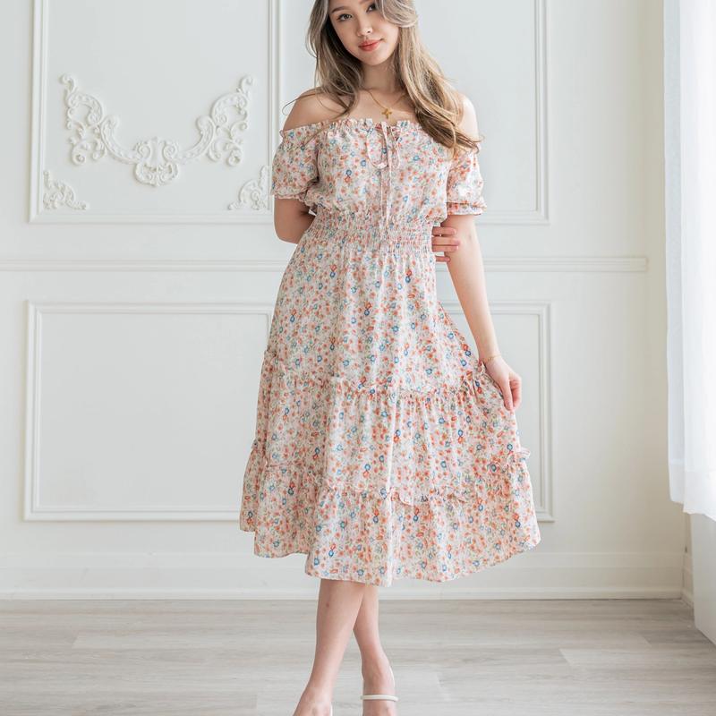 Spring Blush off--the-shoulder midi dress