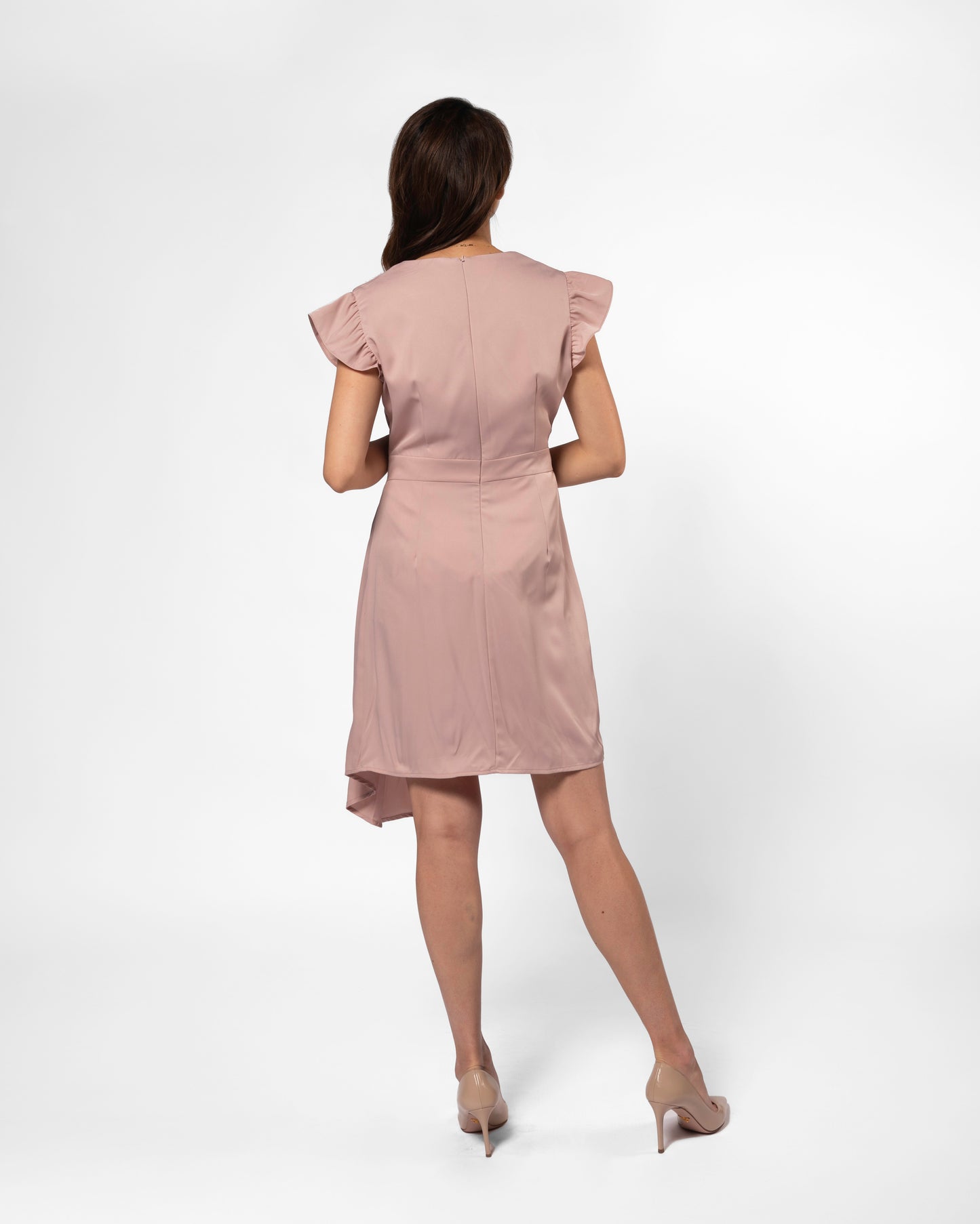 Elena ruffle sleeve asymmetrical dress